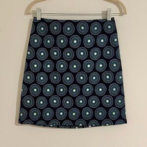 Ann Taylor Navy and Teal Patterned Pencil Skirt